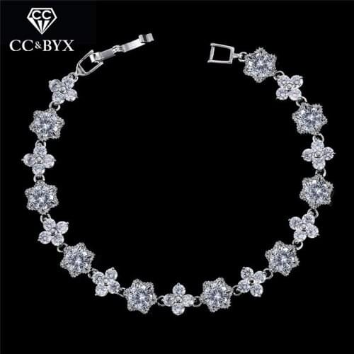 CC Bracelets For Women Luxury High Quality Female Flowers Leaf Shape Crystal Stone Wedding Accessories Party Bride Jewelry S0053