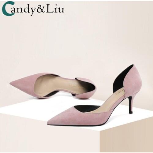 Female Pumps Shoe Female 2021 Summer New Girl Small Fresh Suede Pink 6cm Shallow Mouth Pointed Thin Heel High Heels