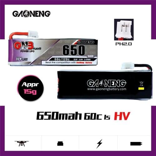1/2/3/4/5PCS Gaoneng GNB Tinyhawk Snapper7 E010 M80S Tiny7 Beta85 1S 3.8V HV Lipo battery 650mAh 4.35V 60C/120C With PH2.0 Plug
