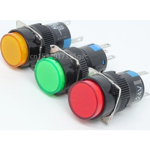 10pcs Button switch 16MM self-reset, self-locking with light, power start, start, stop, round plastic button jog
