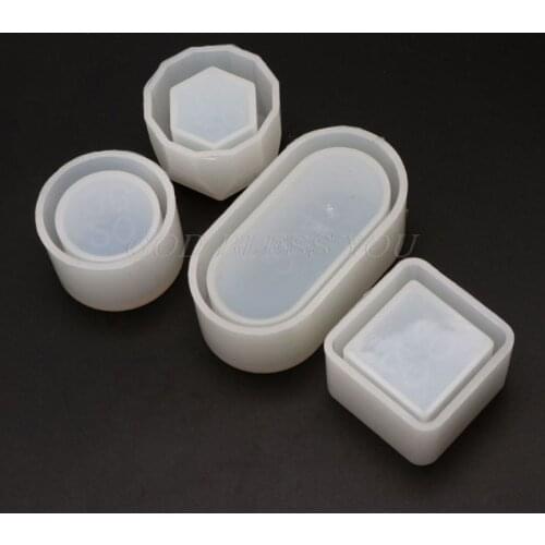 2020 New 4Pcs DIY Box Silicone Resin Molds Kit Mini Round Square Flower Pot Storage Mold Drop Shipping