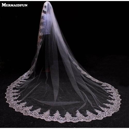3 Meters White Ivory Cathedral Mantilla Wedding Veils Long Lace Edge Bridal Veil with Comb Wedding Accessories Bride