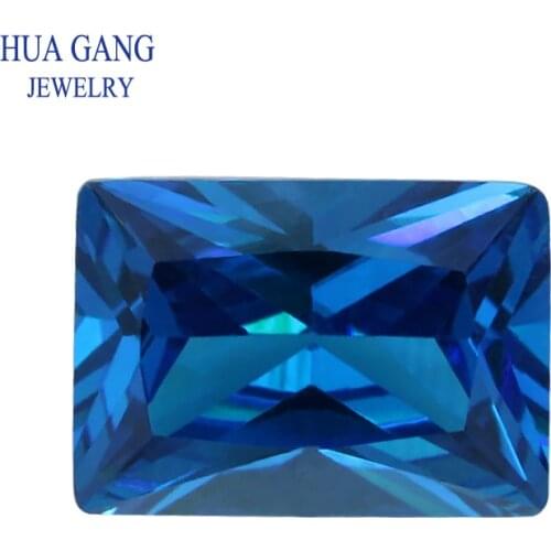 5A Dark Sea Blue Rectangle Shape Cut Loose CZ Stone Synthetic Gems Cubic Zirconia For Jewelry Size 2x4~10x14mm Free Shipping