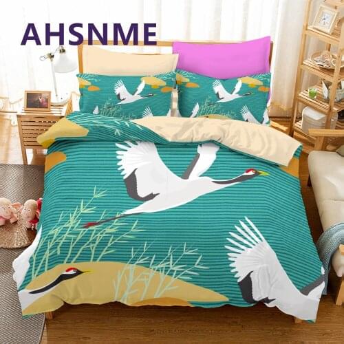AHSNME Flying Crane Duvet Cover 2/3pcs High Digital Bedding Set Queen Size Birds Double Bed Sets Toucan Quilt Cover