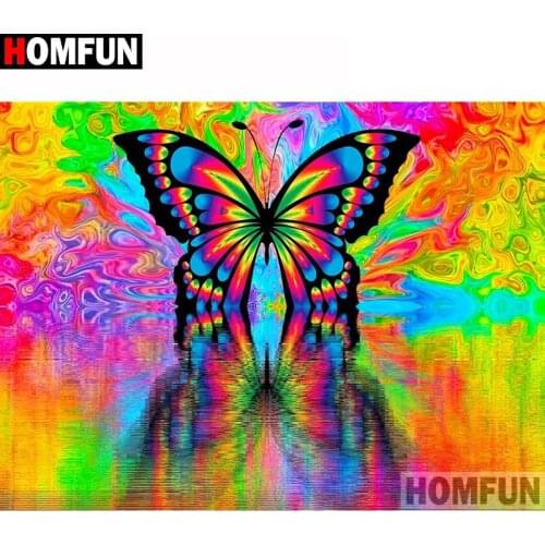 HOMFUN Full Square/Round Drill 5D DIY Diamond Painting "Color butterfly" 3D Diamond Embroidery Cross Stitch Home Decor A19602