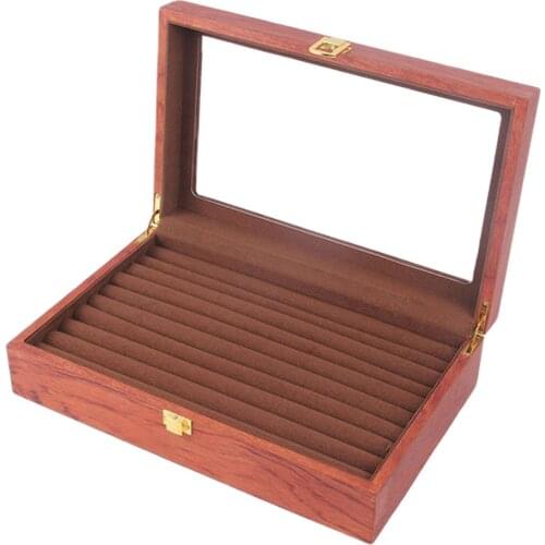 Retro Premium Wooden 9 Layers Velvet Ring Earrings Storage Box Tray Collection Shop Showcase Display Jewelry Case