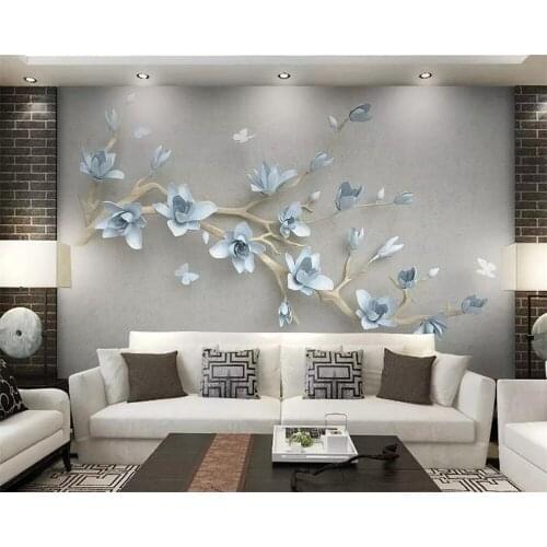 Beibehang Custom wallpaper 3d embossed magnolia butterfly new Chinese TV background wall murals living room bedroom 3d wallpaper