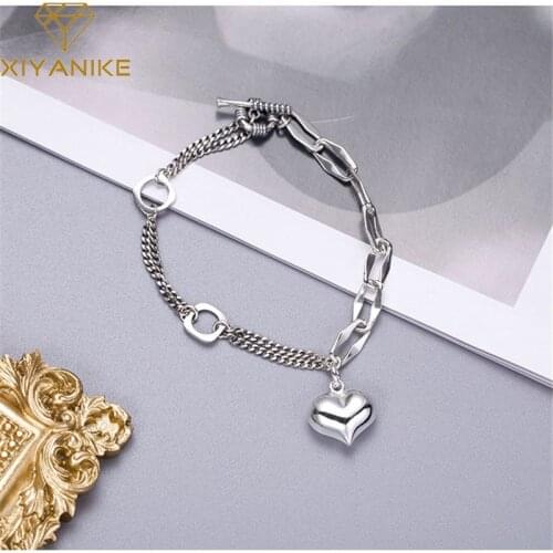 XIYANIKE 925 Sterling Silver Love Pendant Bracelet Female Tide INS Cold Wind Clavicle Chain Hiphop Retro Old Craft Fashion
