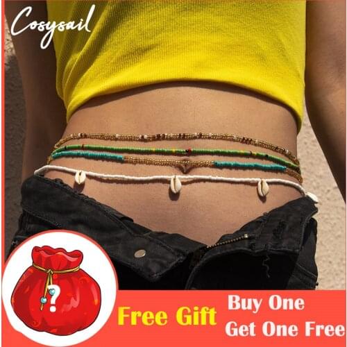Cosysail 4Pcs/Set Bohemian Beaded Waist Chain Creative Shell Pendant Belly Chain for Female Girl Beach Bikini Jewelry Accessory