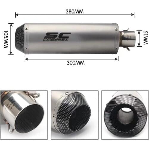 51mm Motorcycle Motorbike Exhaust Pipe Silencer For KTM ATV Z750 Z800 Z1000 NINJA250 CBR CRF230 CBR1000 600 R1 ER6N BN600 MT07