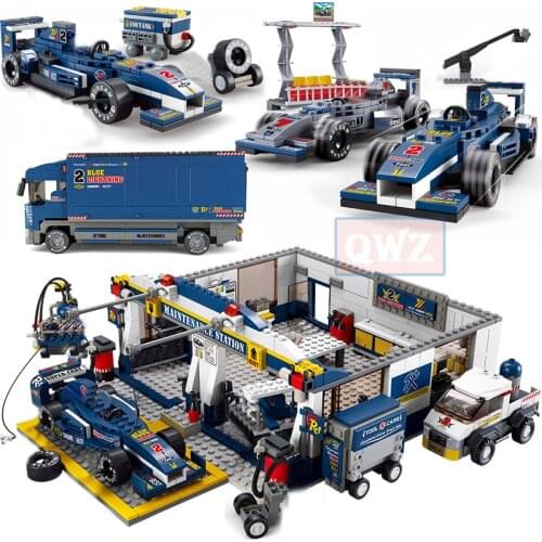 City Formulaed 1 F1 Speed Car Racing Repair Station Truck Building Block Figure Kid Car Bricks Children Toy Gifts