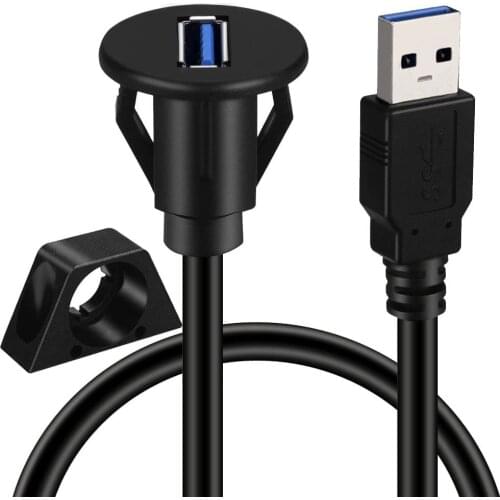 Small USB 3.0 Male to Female AUX Flush Panel Mount Extension Cable for Car Truck Boat Motorcycle Dashboard 3ft