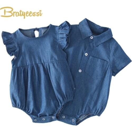 Denim Baby Romper for Girls Boys Brother Sister Baby Onesie Infant Rompers Jumpsuit Toddler Summer Newborn Baby Girl Boy Clothes