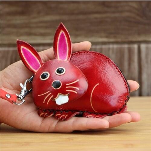 Genuine leather creative bunny coin purse bag children animal cute cartoon hand bag key bag birthday gift