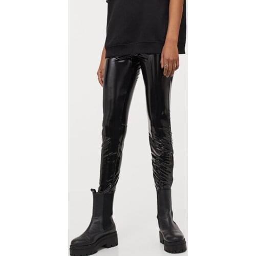 Women Casual PU Leather Pants Bodycon High Waist Stretch Leggings Office Lady Slim Faux Latex Leather Skinny Trousers Custom