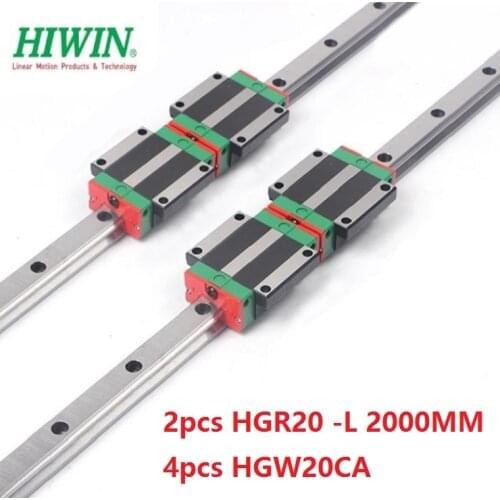 2pcs Taiwan Hiwin linear guide rail HGR20 -L 2000MM + 4pcs HGW20CA/HGW20CC linear flanged blocks for cnc