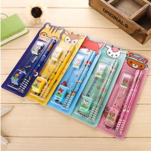 5sets/lot cartoon cute children stationery set novelty students school supplies kawaii character sets kids back to school