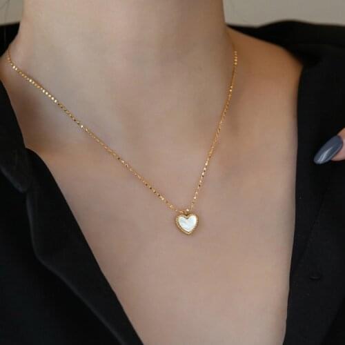 Timeless Wonder Titanium Cute Shell Heart Chains Necklace for Women Korean Designer Ins Gift Goth Egirl Japan Date Not Fade 8529