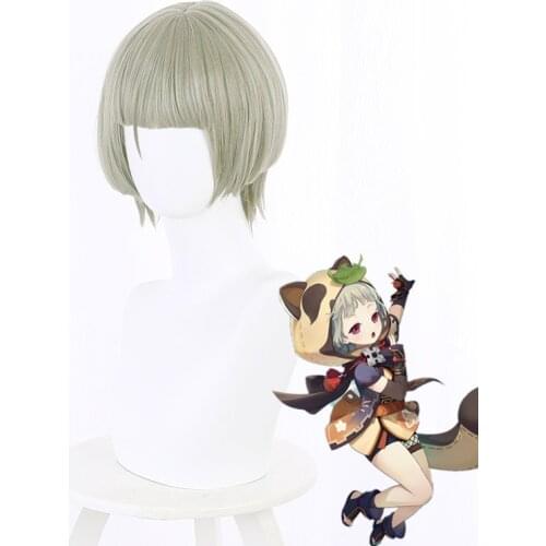Genshin Impact Sayu Cosplay 35cm Short Gray Golden Wig Cosplay Anime Cosplay Wigs Heat Resistant Synthetic Wigs Hair+ Wig Cap