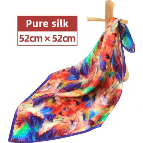 100% Pure Silk Scarf Women Bandana Female Handkerchief Luxury Womens Natural Silk Square Headband Vortex Neck Scarf for Women