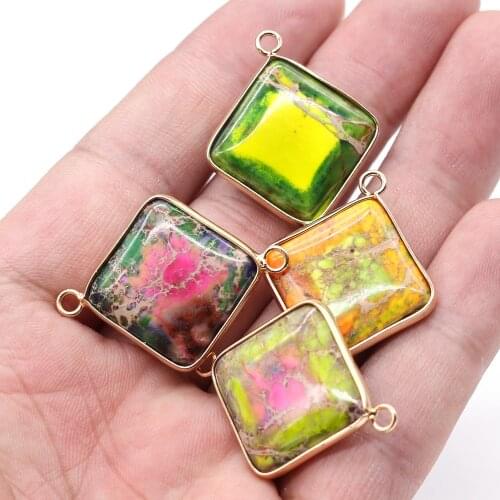 Natural Emperor Stone Charms Connector Pendant Colorful Connector for Jewelry Making DIY Necklace Bracelet Accessories 25x35mm