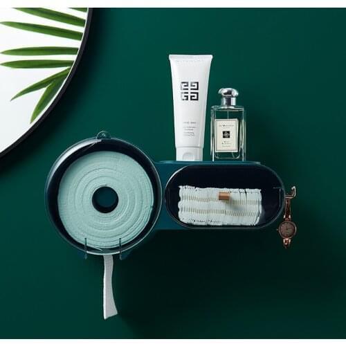 Retro Bathroom Multifunctional Storage Rack Wall Pendant Roll Tissue Storage Box Aunt Towel Storage Box Punch-Free Pendant