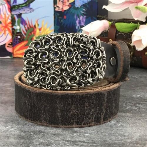 Heavy Metal Cowboy Belt Buckle Retro Genuine Leather Belt Ceinture Homme Men Leather Belt Wide Jeans Belts For Men Riem MBT0035