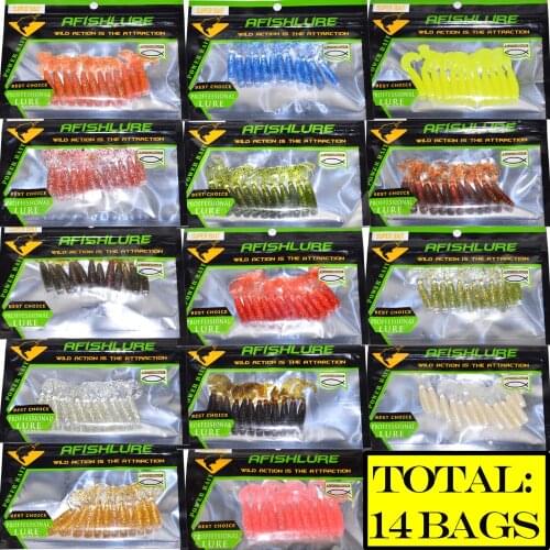 Fishing Lure 168pcs/lot Twisted Tails Soft Baits 45mm 1.2g Plastic Bait Soft Worm Isca Artificial Baits grubs lure Jig Head