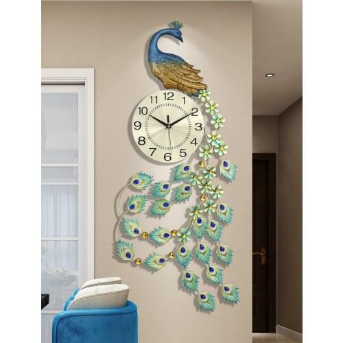Modern Design Aesthetic Wall Clock Contemporary Bling Peacock Living Room Large Wall Clock Reloj Pared Home Decoration 50WC