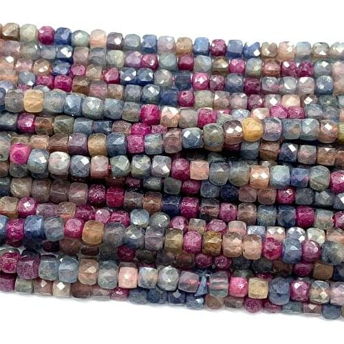 Veemake Ruby and Sapphire Natural Stone DIY Necklace Bracelets Earrings Faceted Irregular Cube Small Beads For Jewelry Making
