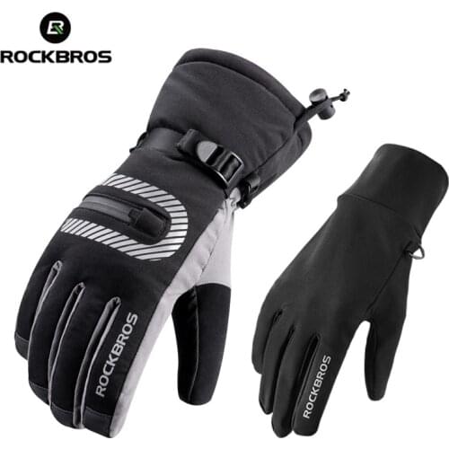 ROCKBROS Winter Touch Screen Double Layer Cycling Gloves Thermal Warm Windproof Waterproof Mtb Bike Bicycle Gloves For Skiing
