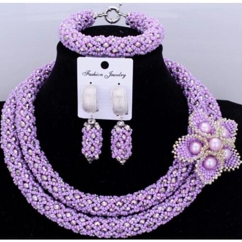 African Beads Jewelry Sets 2018 Nigerian Wedding Necklace Set With Handmade Flowers For Bridal Women Free Shipping Fashion Hot