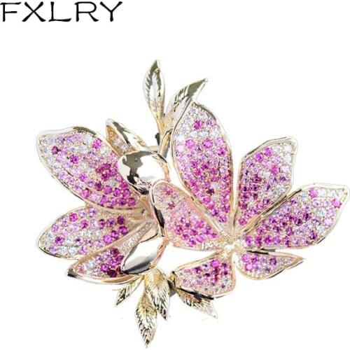 FXLRY Elegant AAA Cubic Zirconia Flower Brooch For Women Girl Wedding Pins Broches