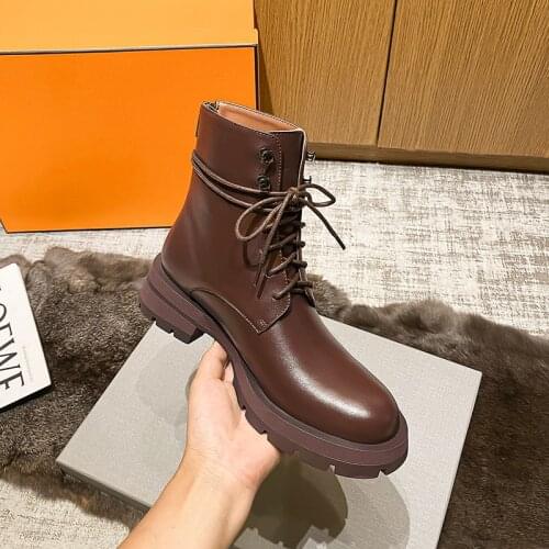 2021 New Autumn Women Shoes Round Toe Thick Heel Ankle Boots Solid Lace-up Platform Short Fashion Boots for Women