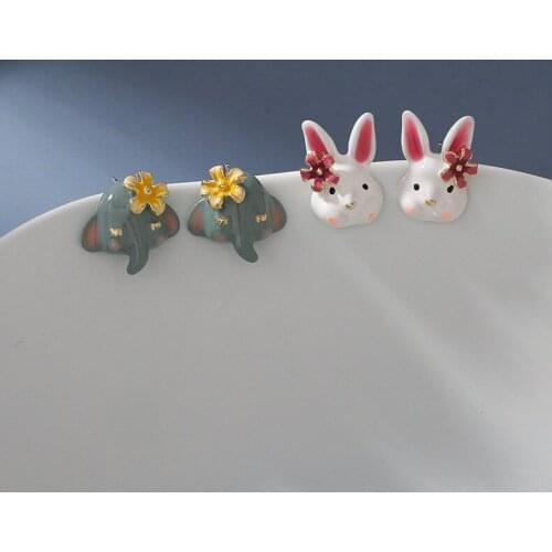 2021 Korean New Rabbit Elephant Cute Lovely Trendy Sweet Stud Earrings For Women Fashion Jewelry Party Gift Oorbellen Brincos