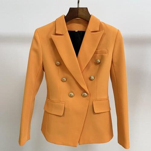 HIGH STREET Newest 2021 Baroque Designer Blazer Womens Slim Fitting Lion Buttons Double Breasted Blazer Jacket Orange