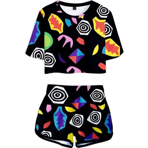 Cartoon Fashion Stranger Things 3D Women Two Piece Sets Cute Mix-Up girl Crop Top+Shorts Trendy Streetwear Tracksuits