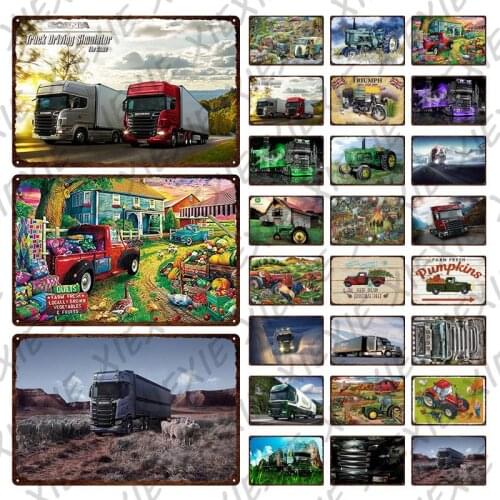 Truck Lorry Motorcycle Tin Sign Tractor Metal Plate Iron Painting Farm Decoration Hanging Wall Art for Garage Home Decor