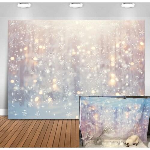 Winter Glitter Snow Photography Background Bokeh Snowfield Photophone Christmas Snowflake Curtain Backdrops for Photo Studio