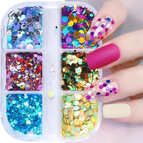 1Box Nail Glitter 6 Style Nail Art Foil Sequins Chrome Powder Dot Nails Sticker Art Manicure Decor Accessories