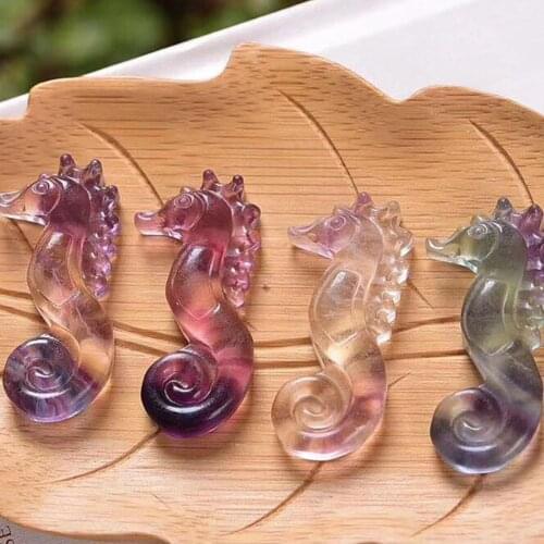 1PC Natural Rainbow Fluorite Seahorse Ornament Quartz Hippocampus Crystal Healing Stone DIY Crafts Home Table Decor Gifts Random