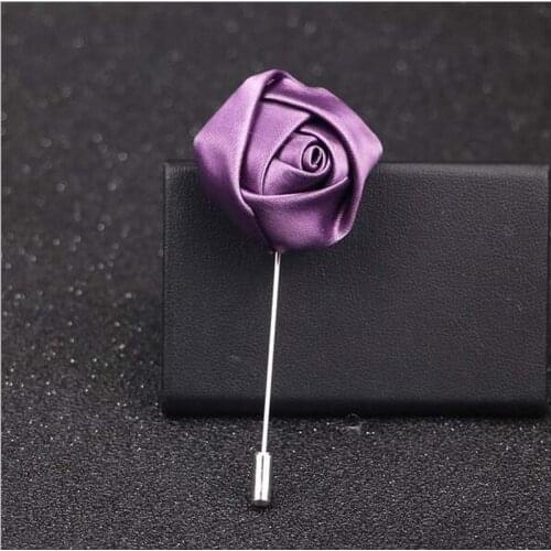 10Pcs Best Man Groom Boutonniere Grape purple Silk Satin Rose Flower buttonhole Wedding Party Prom Man Suit Corsage Pin Brooch