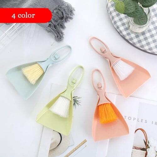 2 pcs / set Mini Sweeping Brush Cleaning Small Broom Pan Set Home Office Table Cleaning Tools Desk Portable Pan Panited Set
