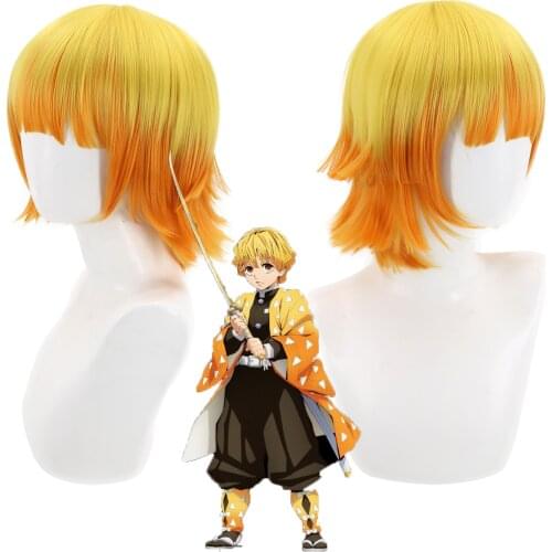 30cm Demon Slayer: Kimetsu Agatsuma Zenitsu Cosplay Wig Men Boy Short Synthetic Hair Anime Wigs C28K193