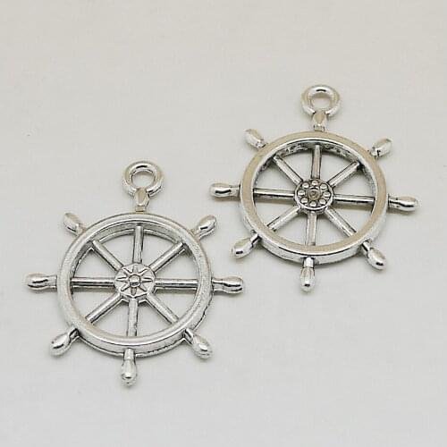 5PCS/Lot 24x28mm DIY Vintage Antique Silver Plated Anchor Rudder Charms For Necklace Bracelet Keychain Alloy Jewelry Accessories