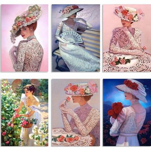 5D DIY Diamond Painting Full Drill Embroidery Cross Stitch Kit Diamond Rhinestone Decor Set Needlework Mosaic Lady Beauty BB813