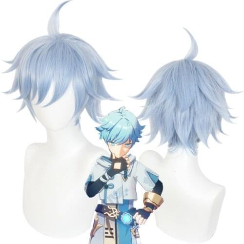 Anime Game Genshin Impact Cosplay Chongyun Cosplay Game Genshin Impact Chong Yun Halloween Chongyun Blue Wig+cap