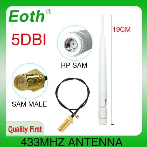 433Mhz Antenna 5dbi GSM 433 mhz RP-SMA Connector Rubber 433m Lorawan antenna+ IPX to SMA Male Extension Cord Pigtail Cable