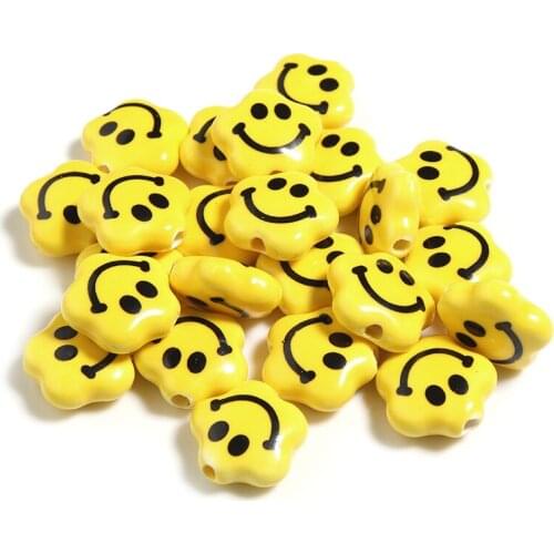 20Pcs/Bag 15mm Ceramics Beads Smile Face Yellow 2mm Hole Polymer Clay Bracelet Becklace Charm For Making Jewelry Handmade