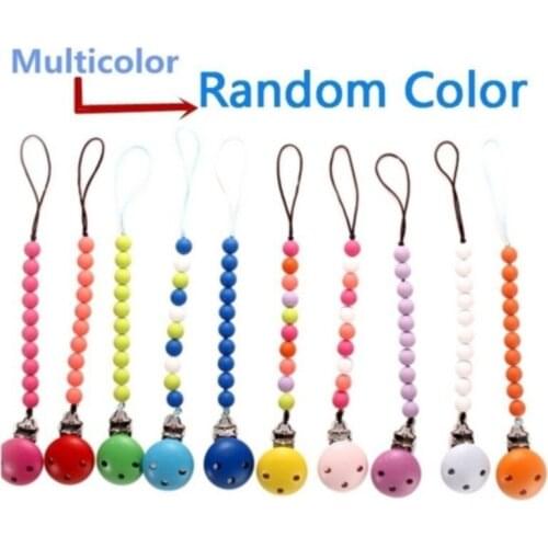 Wooden Baby Pacifier Clip Chains Infant Toddler Crochet Beads Silicone Beads Pacifier Holder Toy Anti-lost Chain